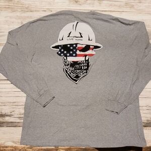Live Wire Gildan Gray Patriotic Skull Long Sleeve Tee Size XL Men